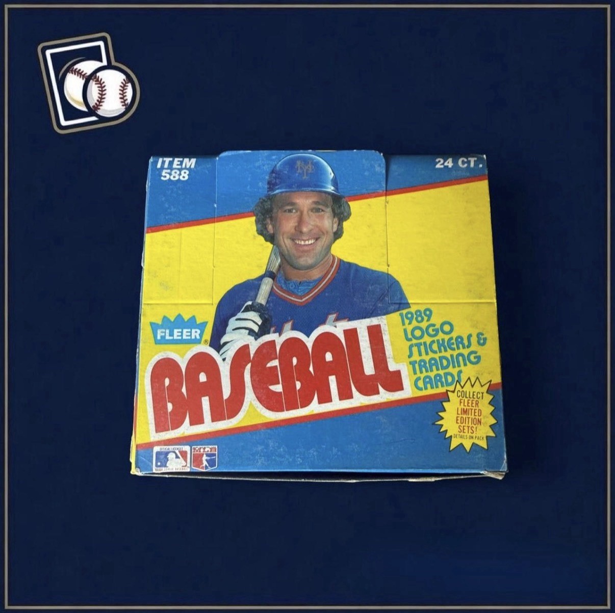 1989 Vintage Fleer Baseball Logo Stickers & Trading Cards Cello Box (24 pack)