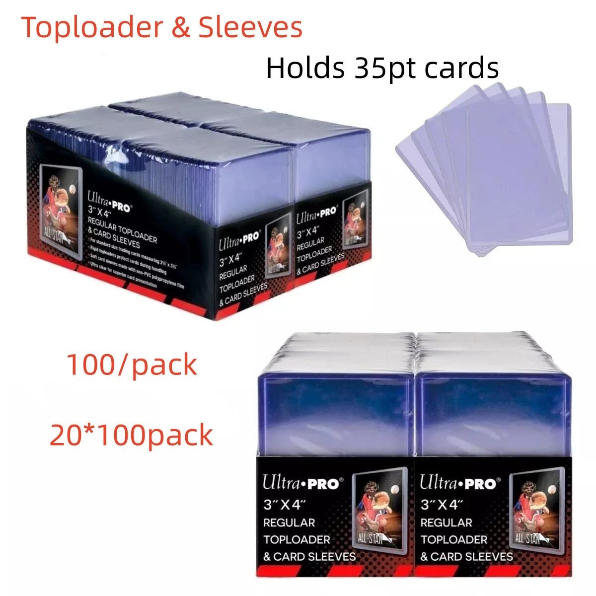 2000ct 3×4 Toploaders & 2000 Penny Sleeves For 35pt Trading Cards (20*100pack)