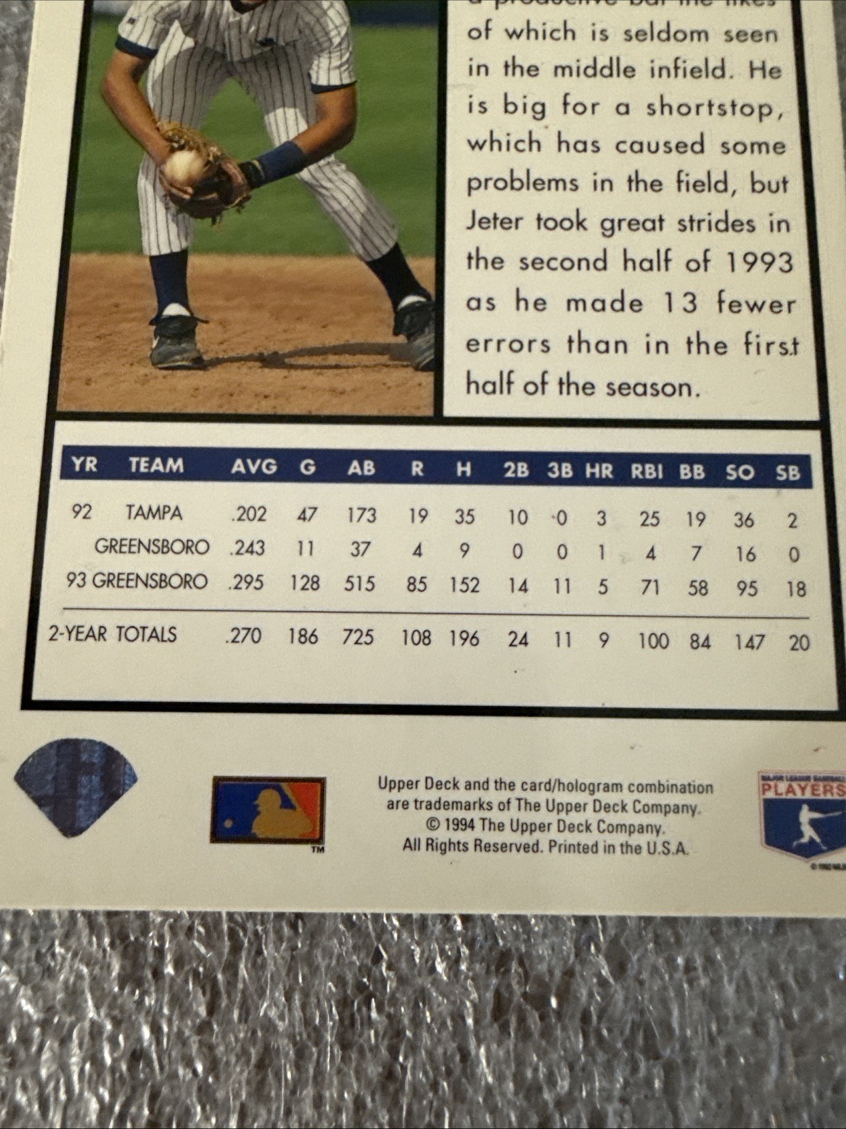 1994 Upper Deck Top Prospects #550 Derek Jeter Rookie RC HOF New York Yankees