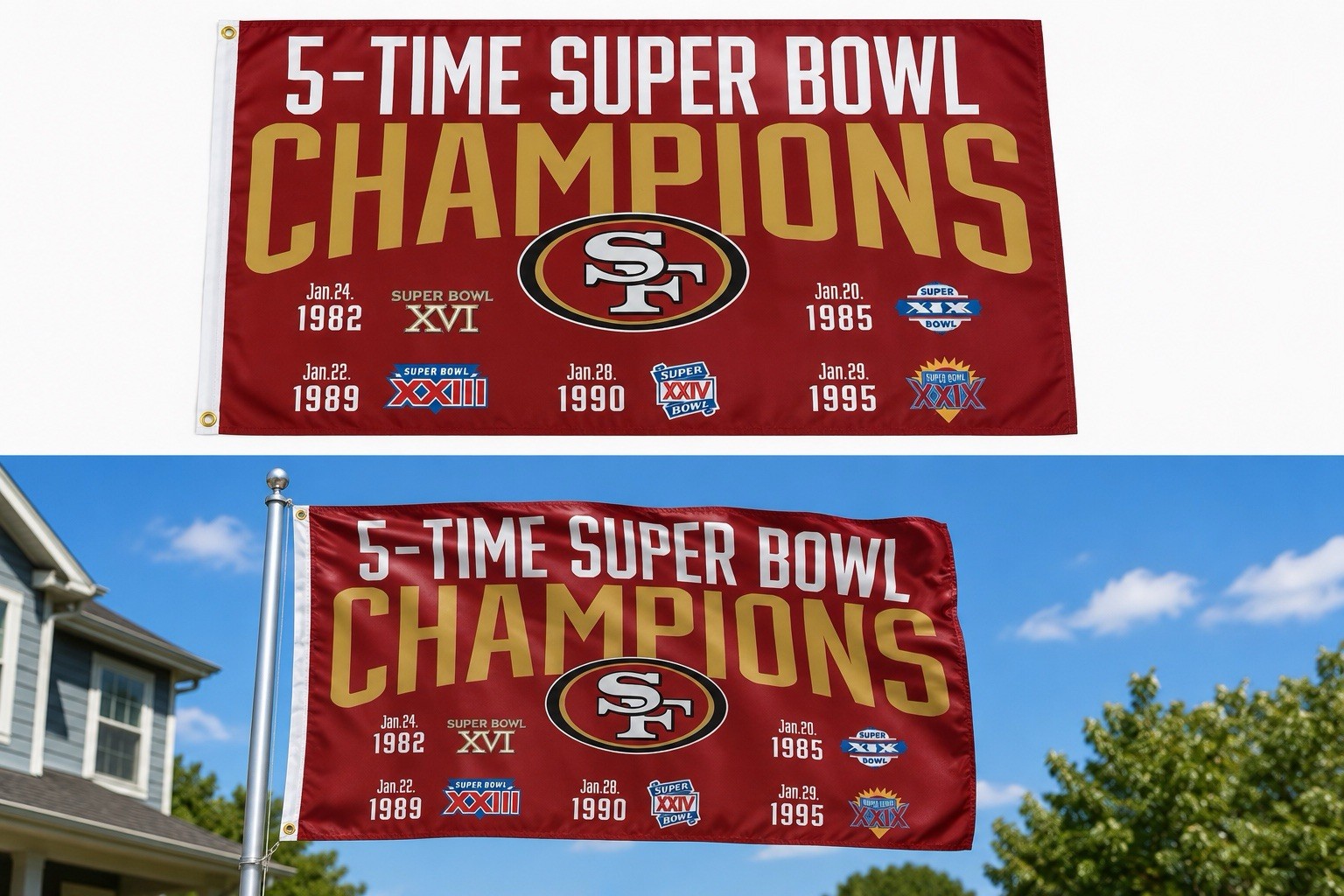 San Francisco 49ers 5 Time Super Bowl Champions 3×5 Flag Banner NFL