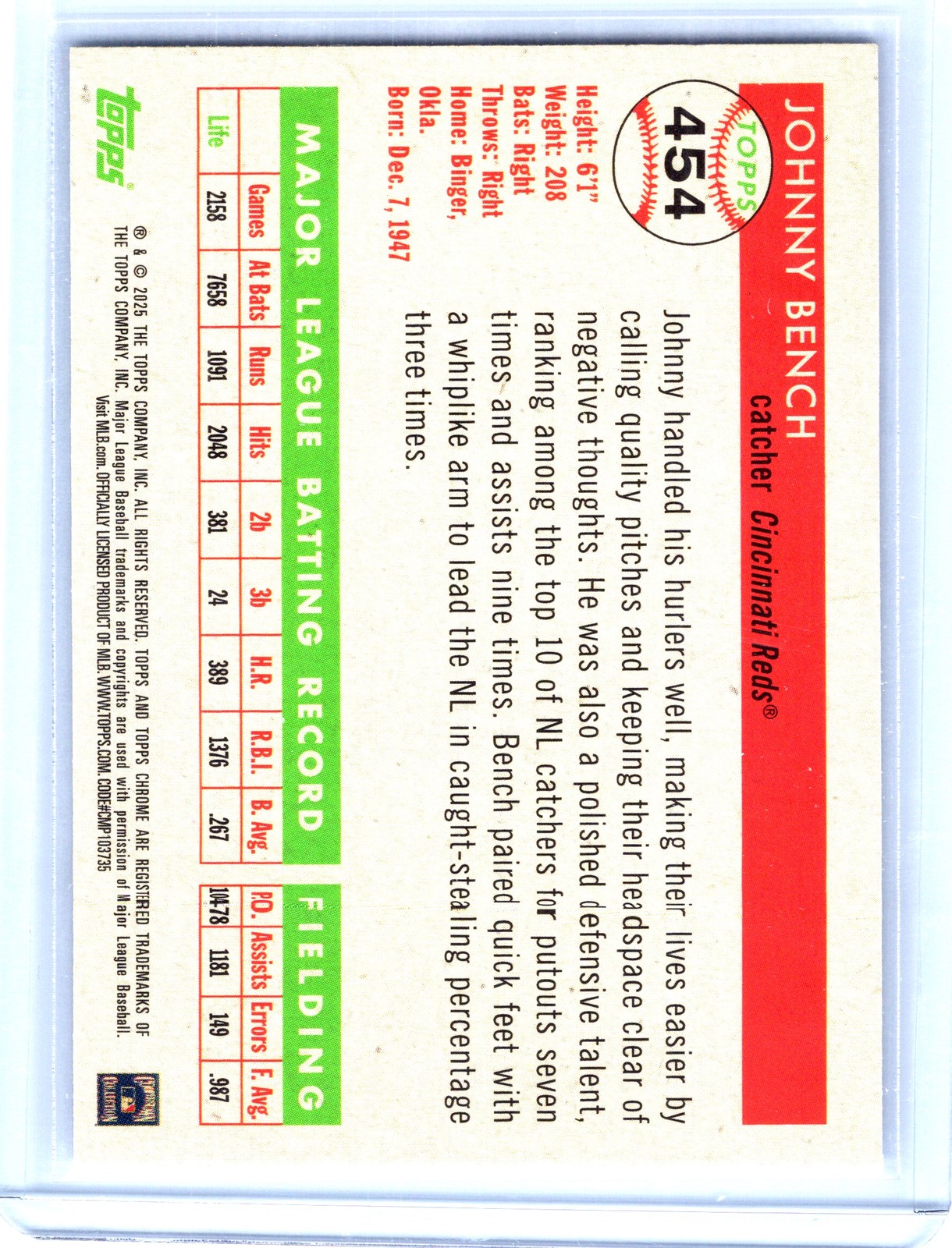 2025 Topps Chrome Platinum #454 Johnny Bench Prism Refractors