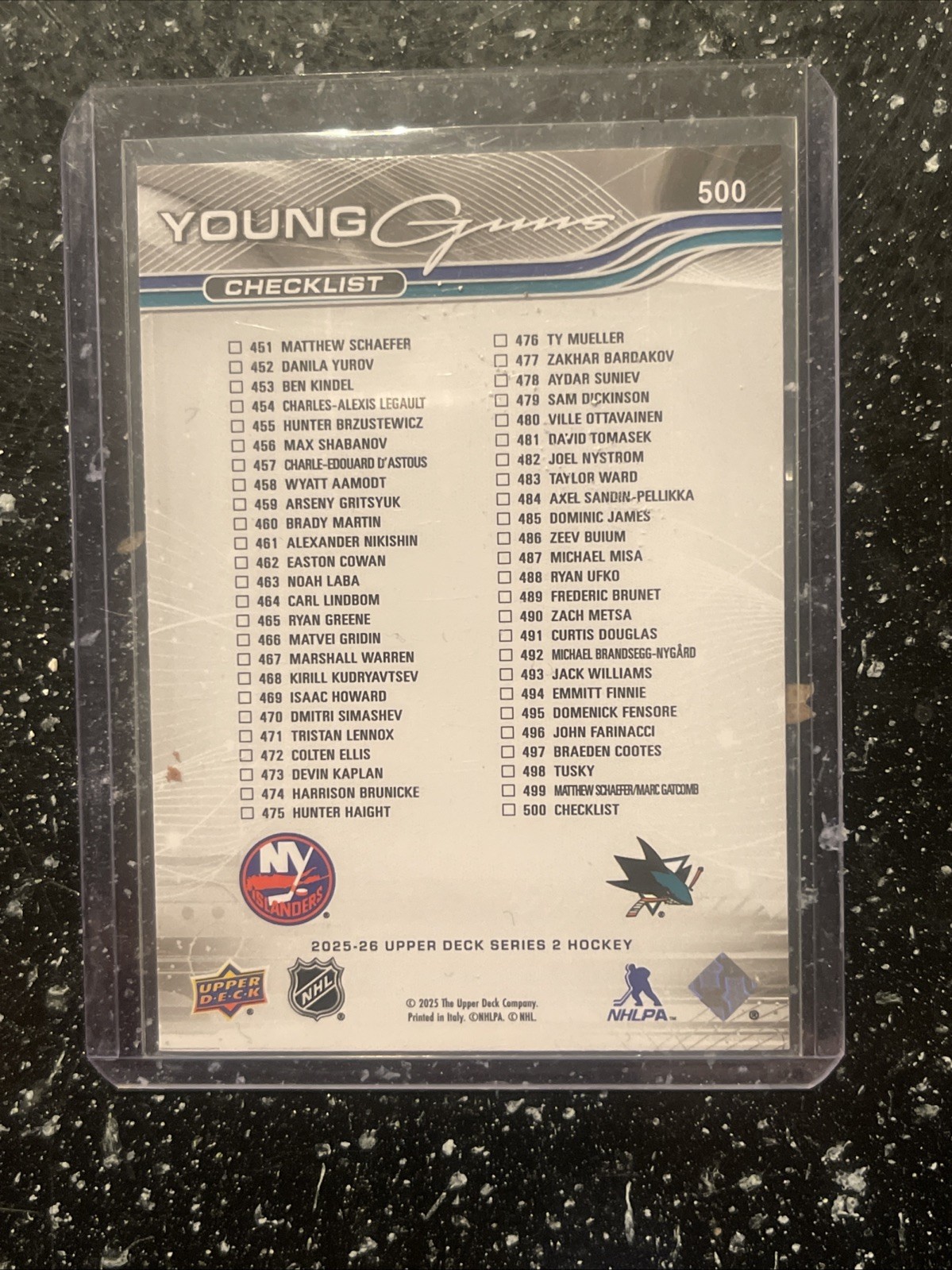 Upper Deck 2025-26 Series 2 Young Guns Checklist #451-500 Schaefer Misa
