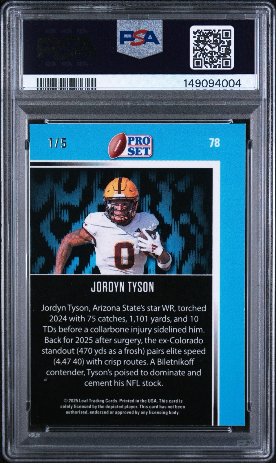 2025 Leaf Pro Set Metal JORDYN TYSON Red Tiger Stripe Prizm /5 PSA 10 RC SAINTS
