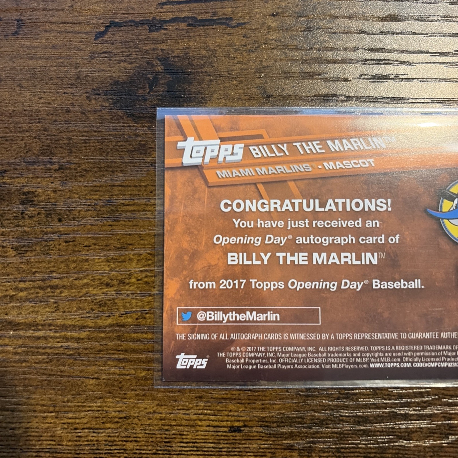 2017 Topps Opening Day – Mascots Autographs Miami Marlins #MA-B (AU)