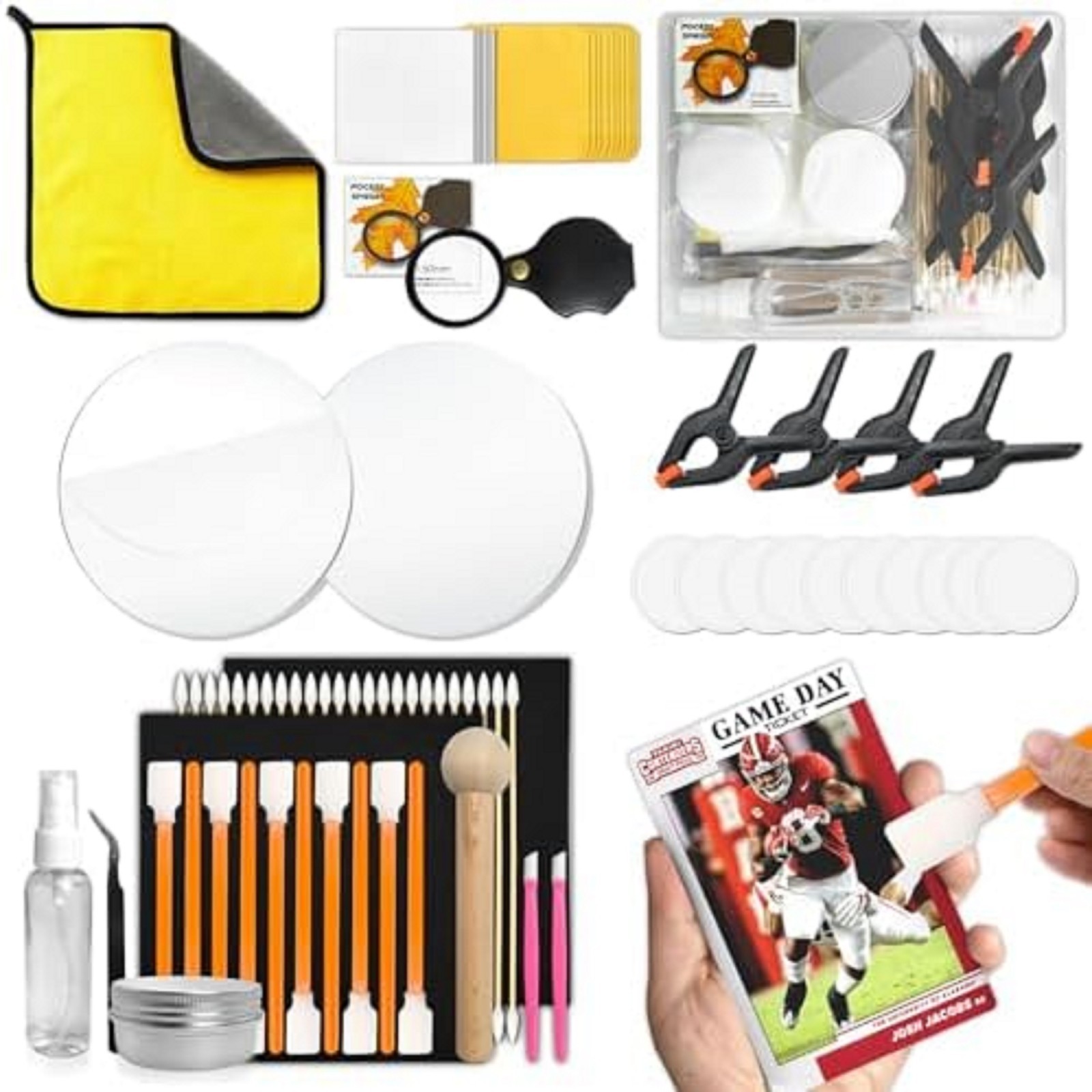 267 Pcs Card Care Clean Kit,Trading Card Cleaning Kit with Fixing Jig and EVA Sh
