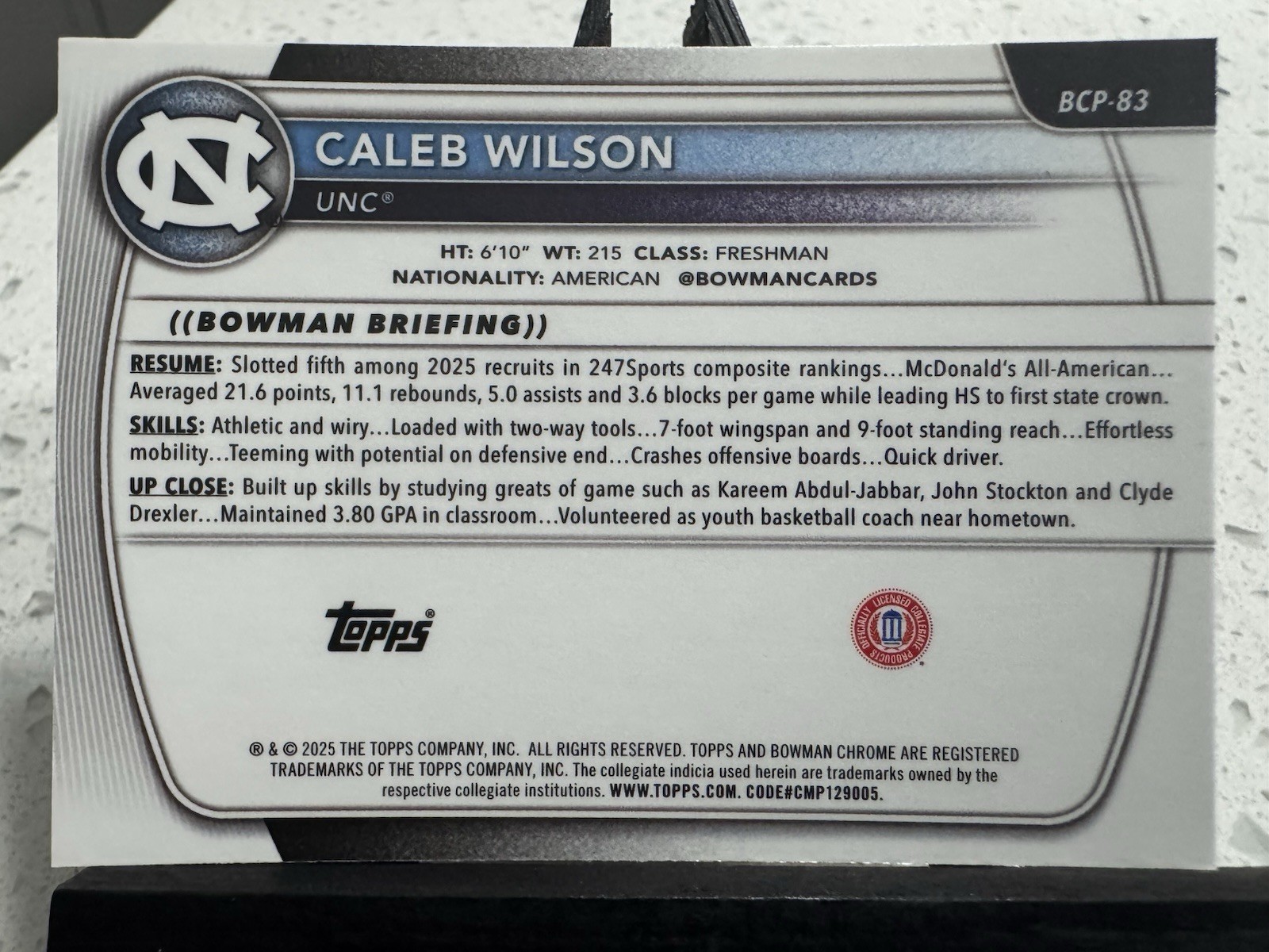 2025 Topps Bowman Chrome U/1st Prospect Reptilian Refractor Caleb Wilson #BCP-83