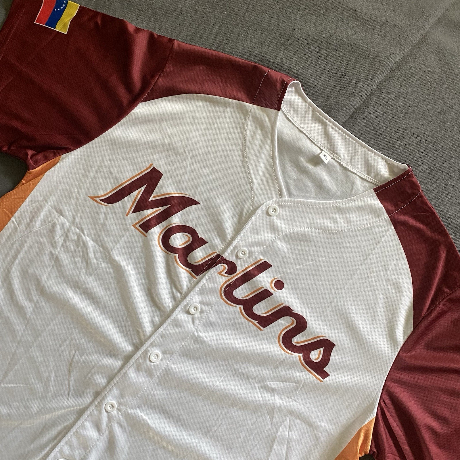 Miami Marlins Venezuelan Heritage Jersey Mens XL White Maroon MLB 2020s Latin