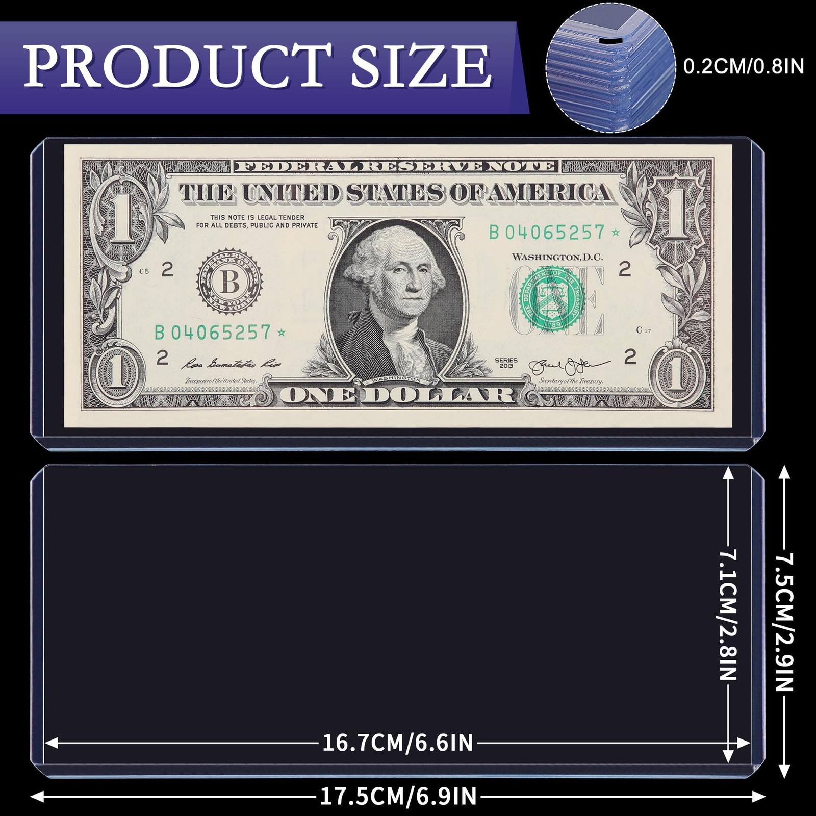 25PCS Blue Clear Banknote Holders – 25 Pcs [6.6″x2.8″], Transparent