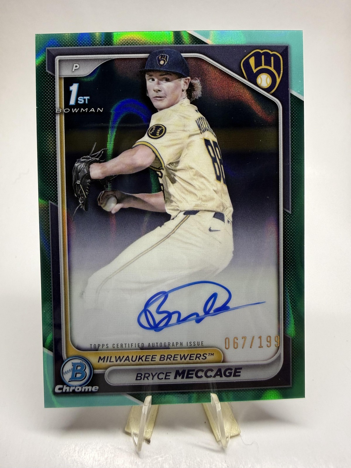 2024 Bowman Draft #CPA-BME Bryce Meccage Chrome Auto Aqua Lava #/199 SN,AU