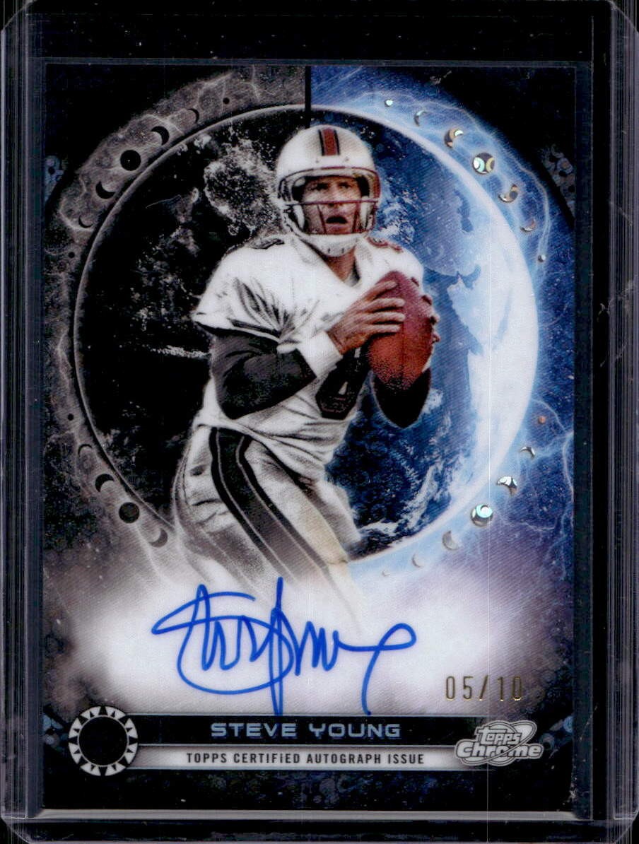 Steve Young 2024 Topps Chrome Cosmic #EQA-SY Black Equinox Auto /10