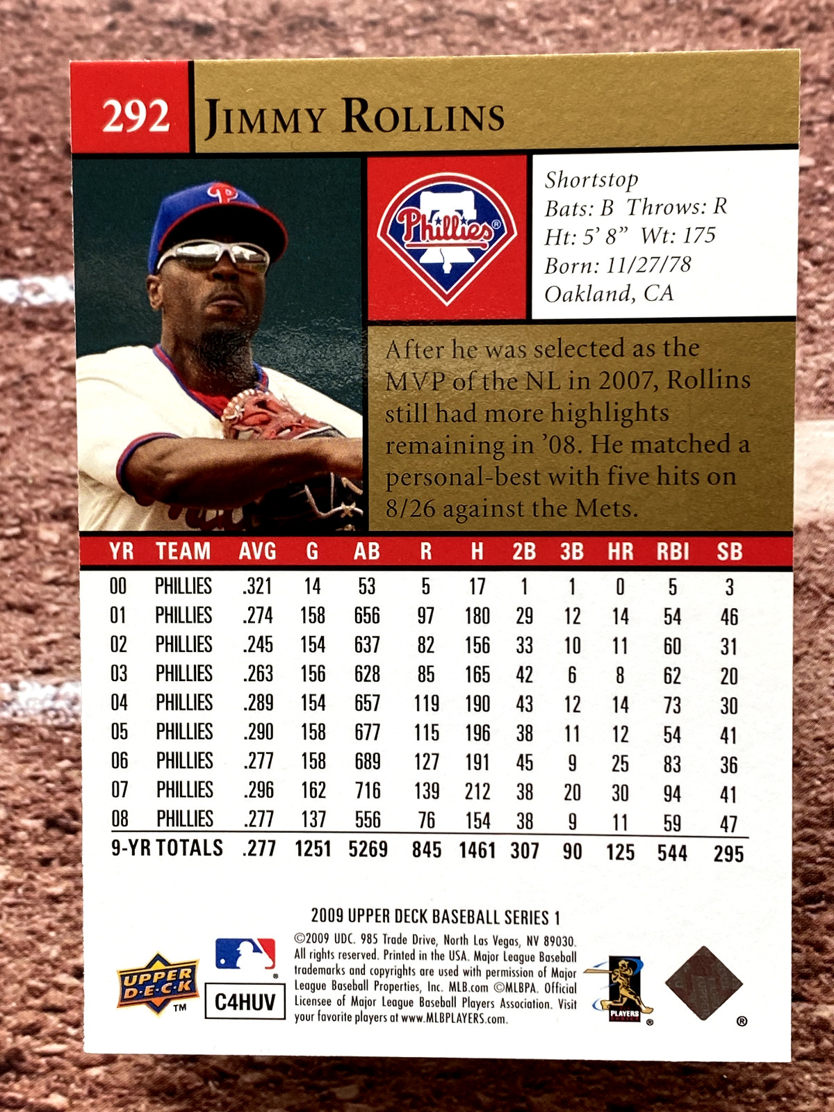 2009 Upper Deck Jimmy Rollins #292 Philadelphia Phillies