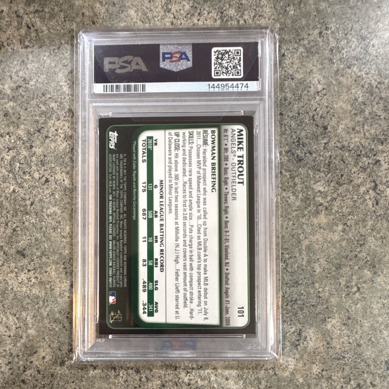 Topps 2011 Bowman Draft Picks & Prospects Chrome Mike Trout #101 PSA 9 RC