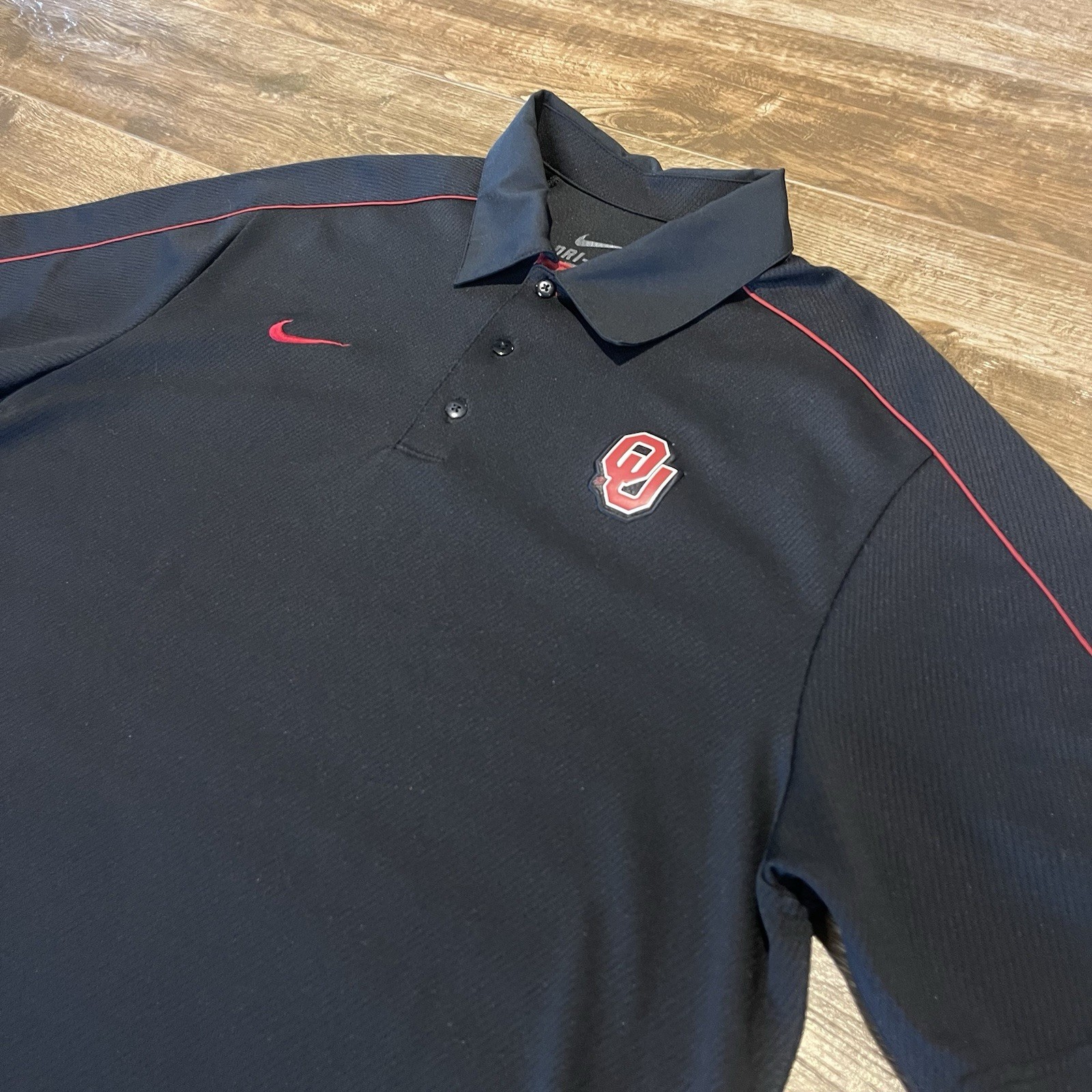 Oklahoma Sooners OU Polo Shirt Mens Large Black Solid Nike Dri-Fit Short Sleeve