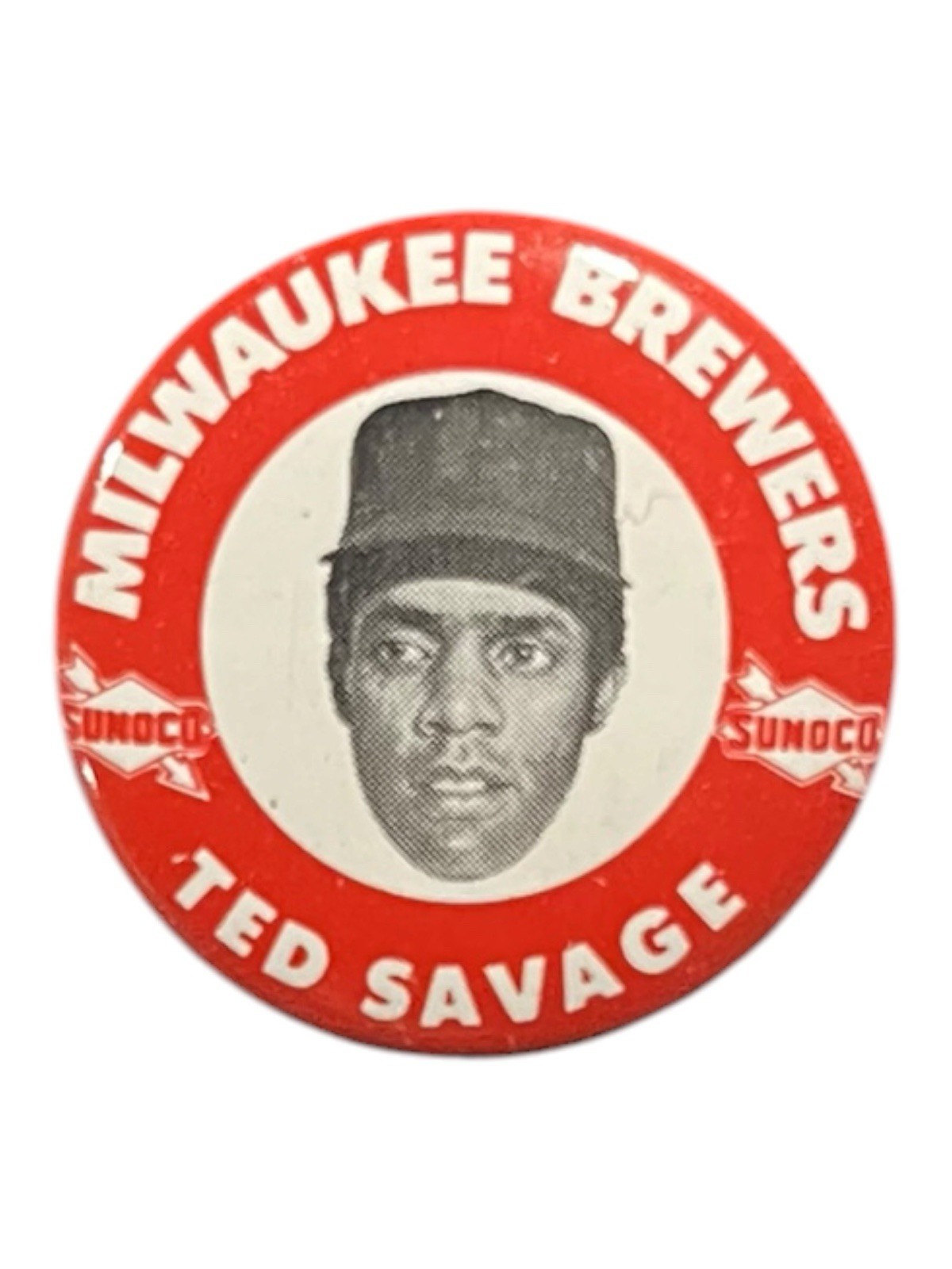 Vintage 1969 Ted Savage Milwaukee Brewers Sunoco Baseball Pin Pinback Button