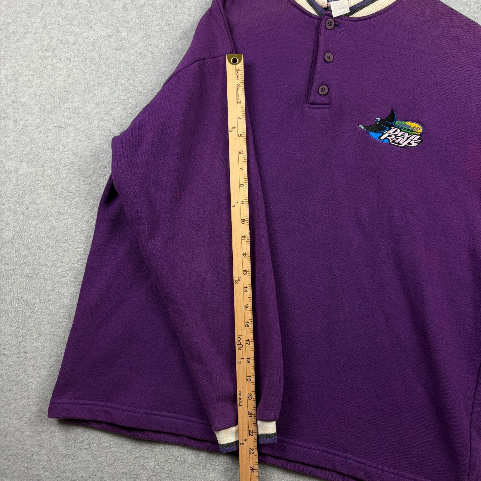 Vintage Tampa Bay Devil Rays Sweatshirt Mens XL Purple Henley Pullover 90s MLB