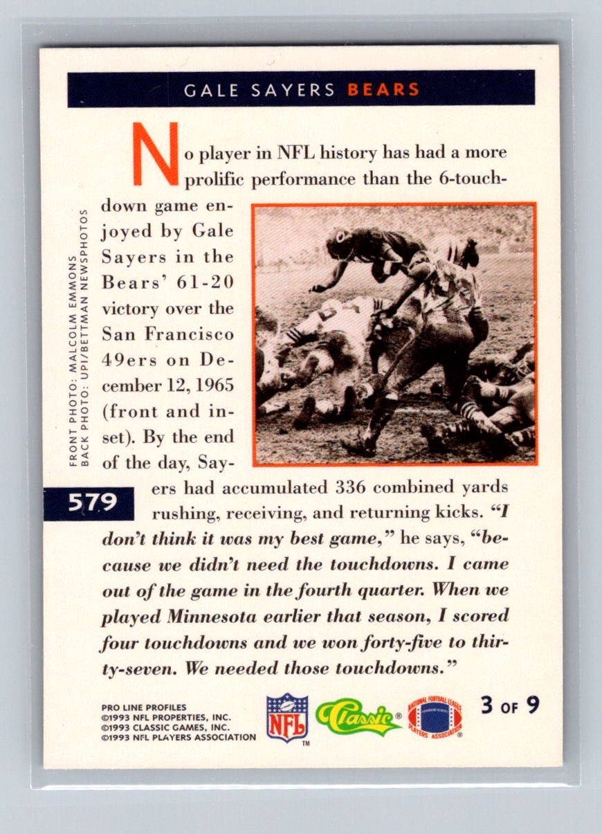 1993 Pro Line Profiles #579 Gale Sayers Chicago Bears