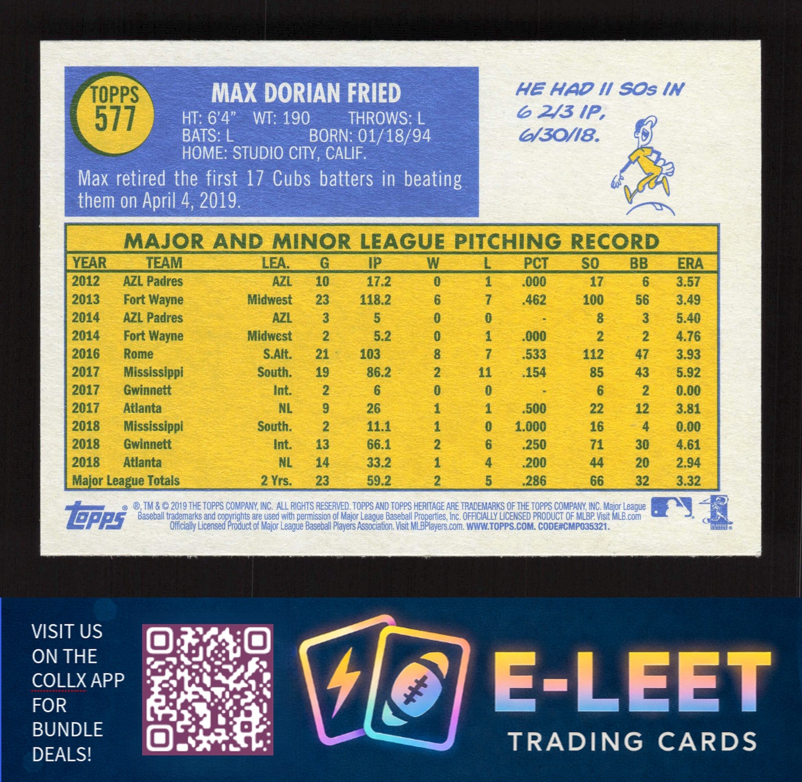 2019 Topps Heritage Max Fried #577