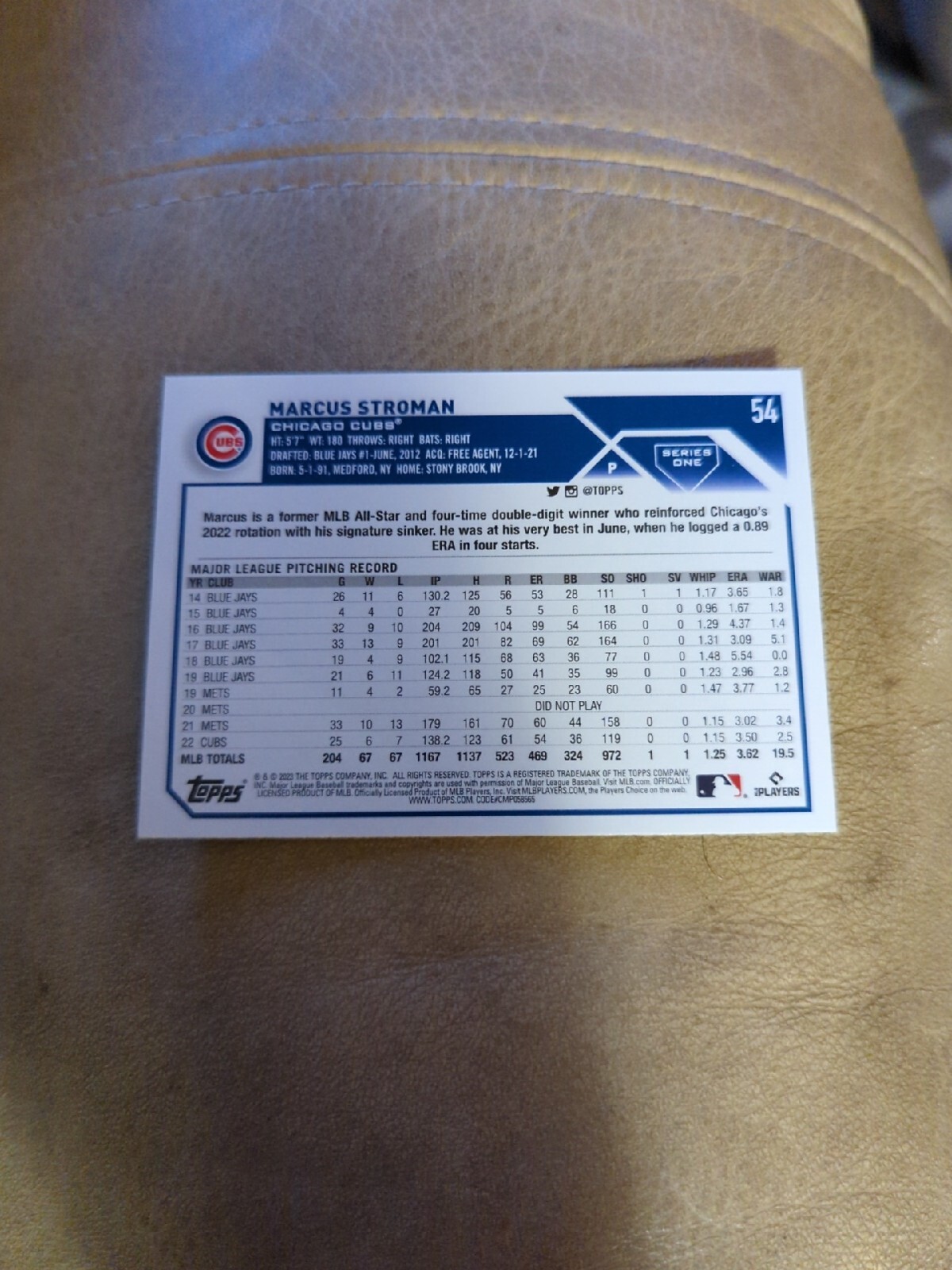 2023 Topps Series 1 Baseball #54 MARCUS STROMAN Chicago Cubs