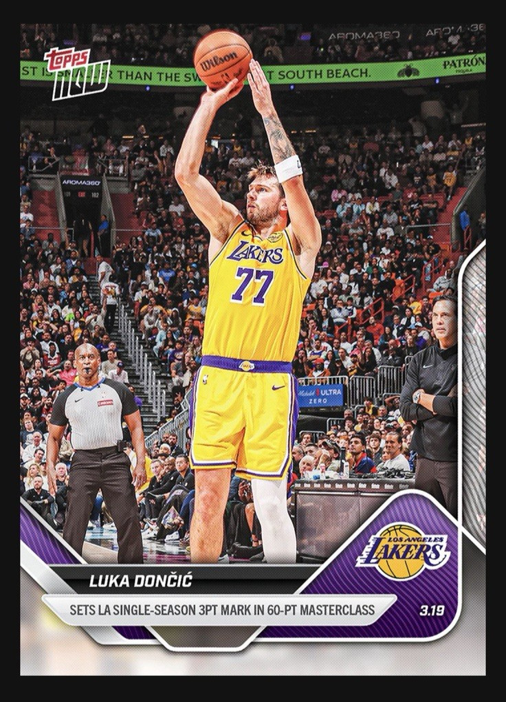 2025-26 NBA Topps NOW #216 Luka Doncic 60 Pt Game Masterclass LA Lakers In Hand