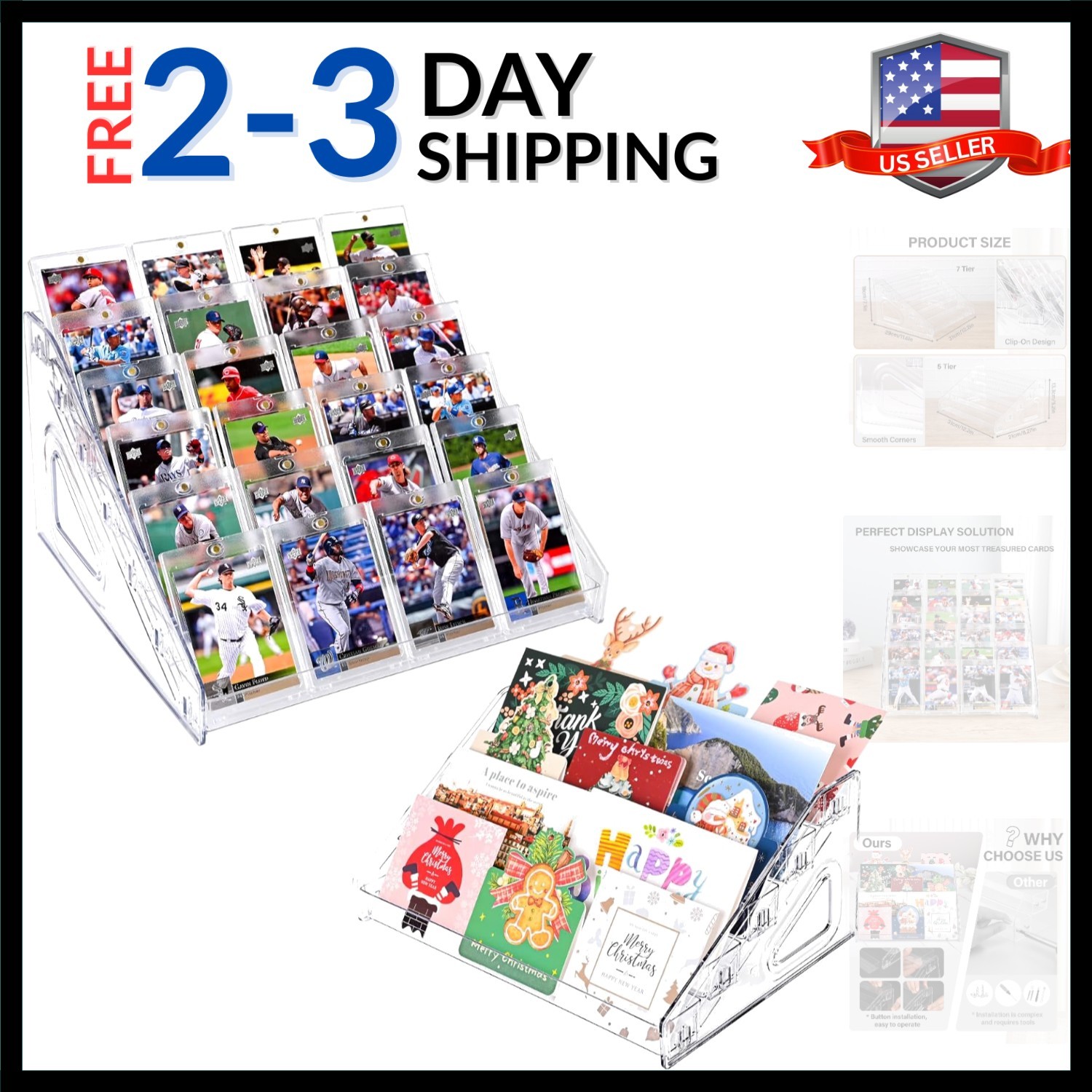 5 Tier 12″ Acrylic Card Display Stand, Easy Clip-On Design, Versatile Display…