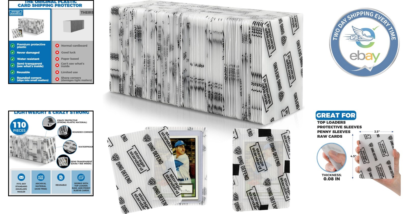 Ultra Strong Plastic Inserts for Shipping Cards – 110 Count – 3.5″ x 4.5″