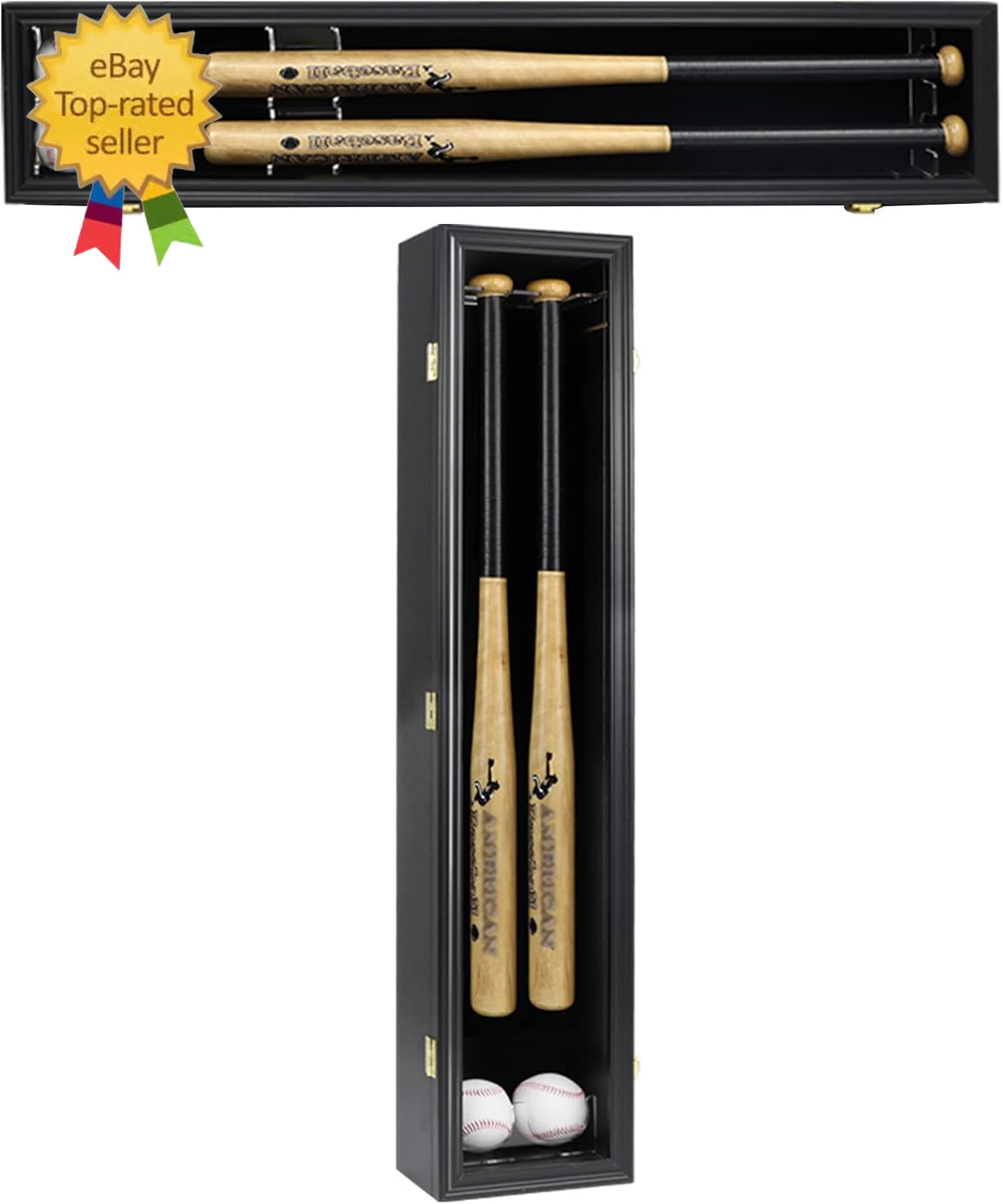 2 Baseball Bat Display Case Wooden Frame with Acrylic Transparent Door Holder Ra