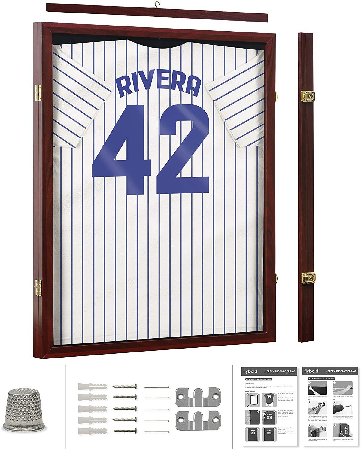 Jersey Display Frame Case Lockable, Large Sport Jersey Shadow Box with 98% UV