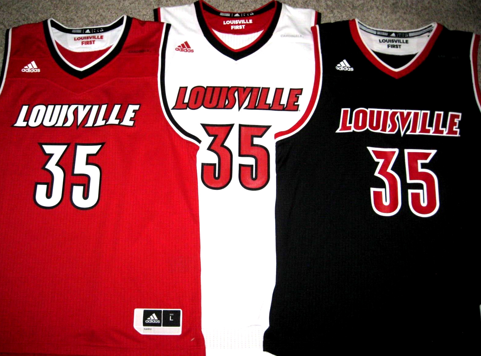 Louisville Cards #35 Men’s Adidas Replica Basketball Jersey – Red, White, Black