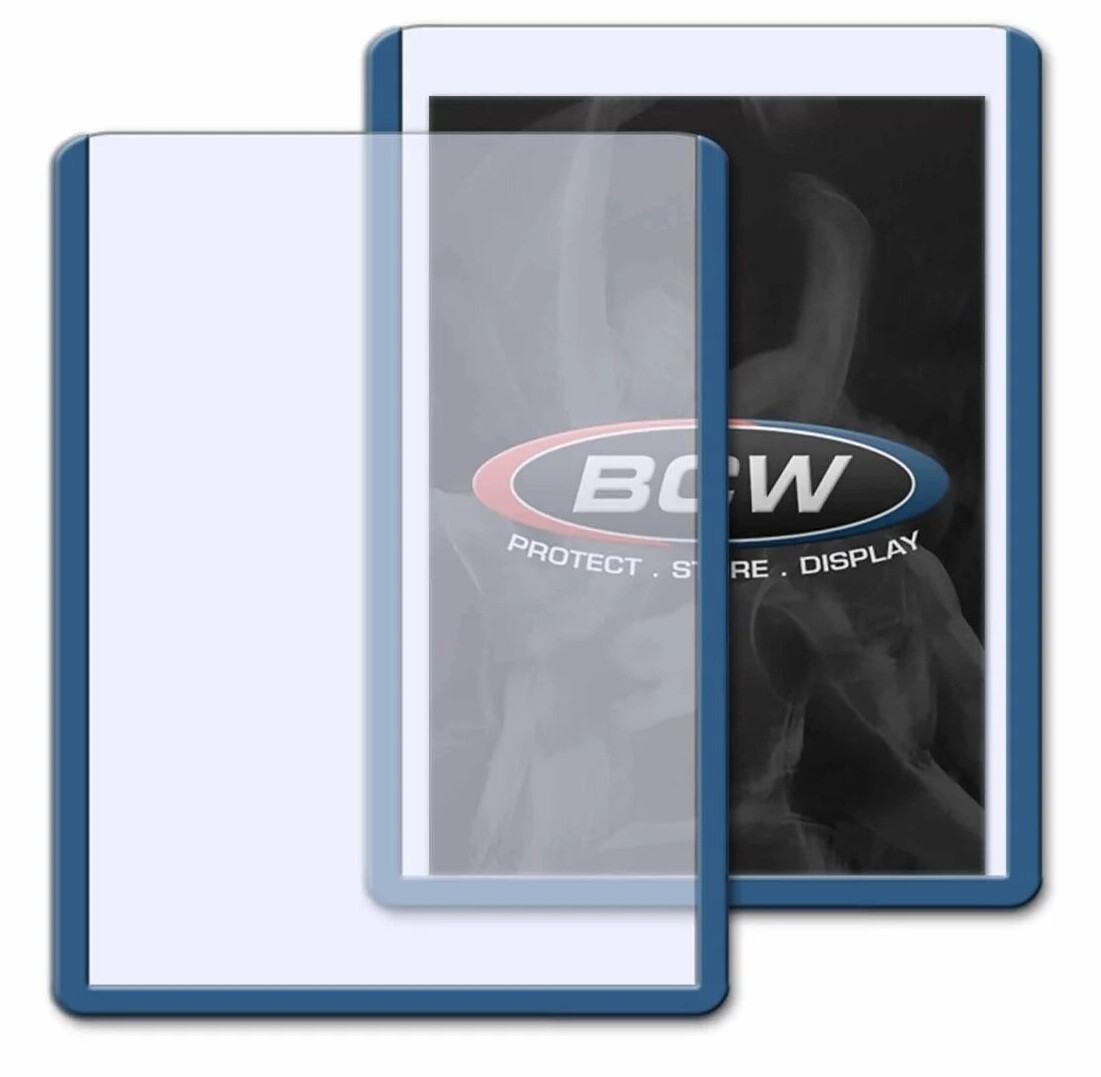 25 Quality BCW Toploader 3×4 Standard Trading Card Blue Border Holder Rigid PVC