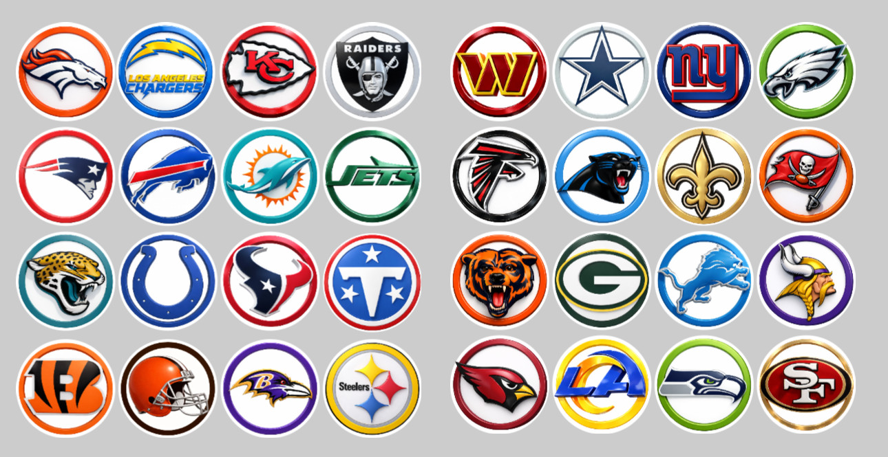 NEW Handmade Football Team Magnets 2″ FULL SET/ALL 32 TEAMS. For Fan Standings.
