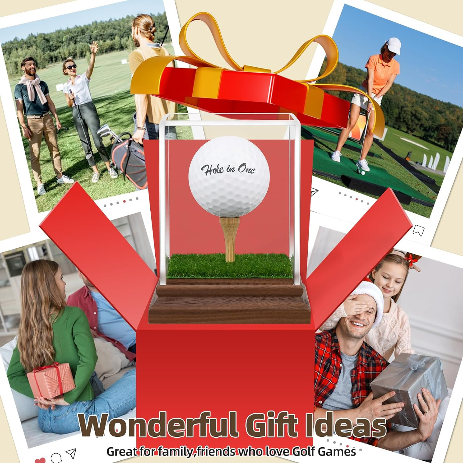Golf Ball Display Case Hole in One Golf Ball Display Case Holder Wanult Wood Bas