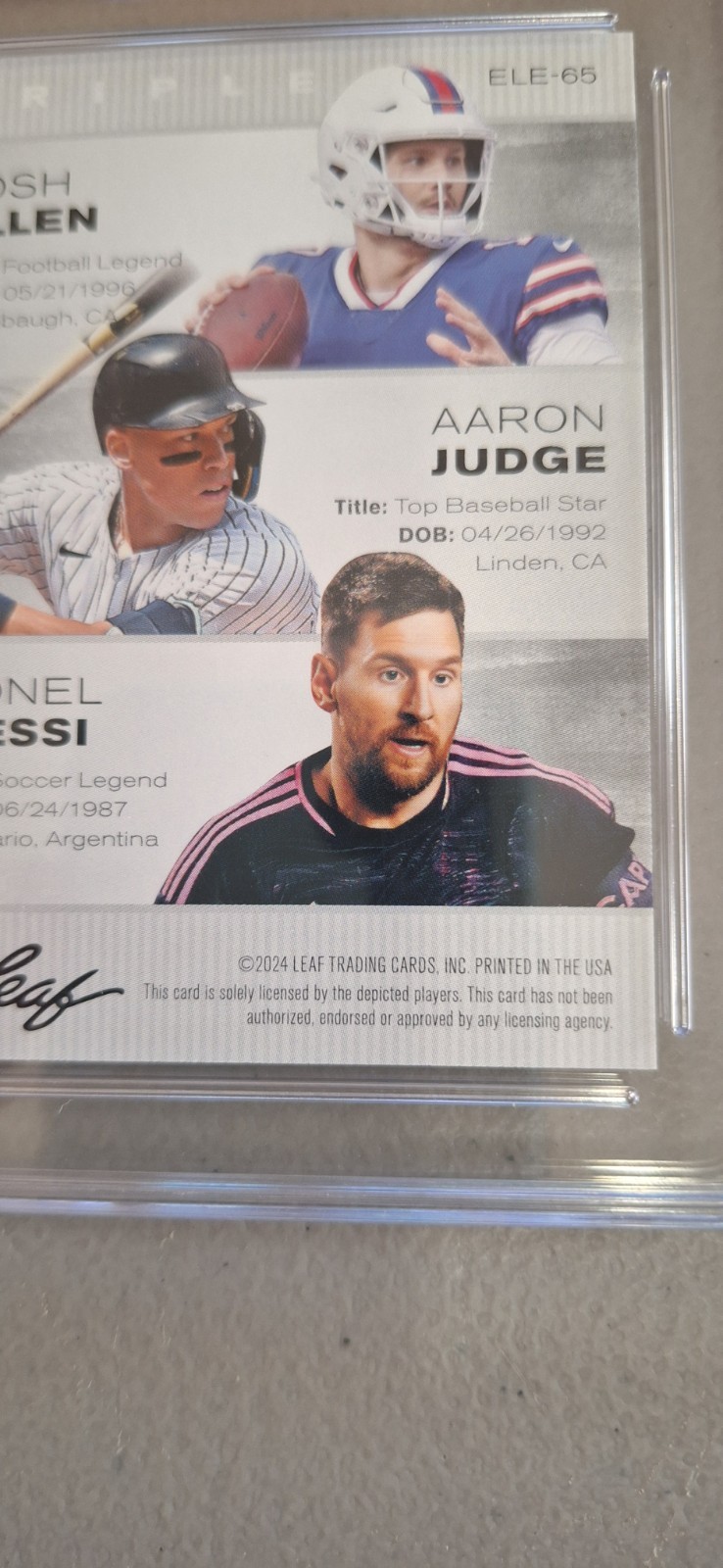 2024 Leaf Exclusive Legends Edition Allen/Judge/Messi #ele65 GMA Gem Mt 10