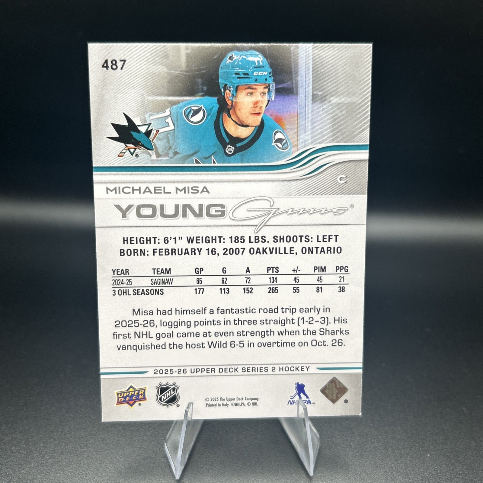 2025-26 Upper Deck Series 2 Michael Misa Young Guns Rookie RC San Jose Sharks