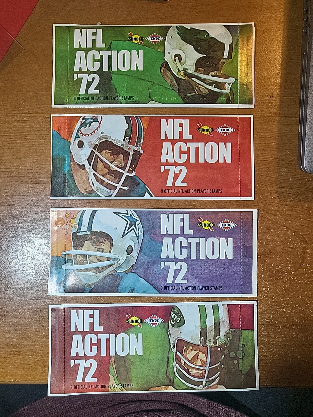 Sunoco 1972 NFL Action Players (4) unopened packs of 9 stamps each
