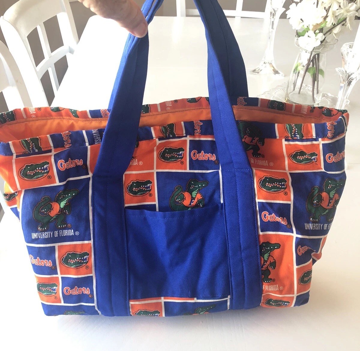 Vintage UF Florida Gators Patchwork Cloth Tote Bag With Orange Lining NICE!