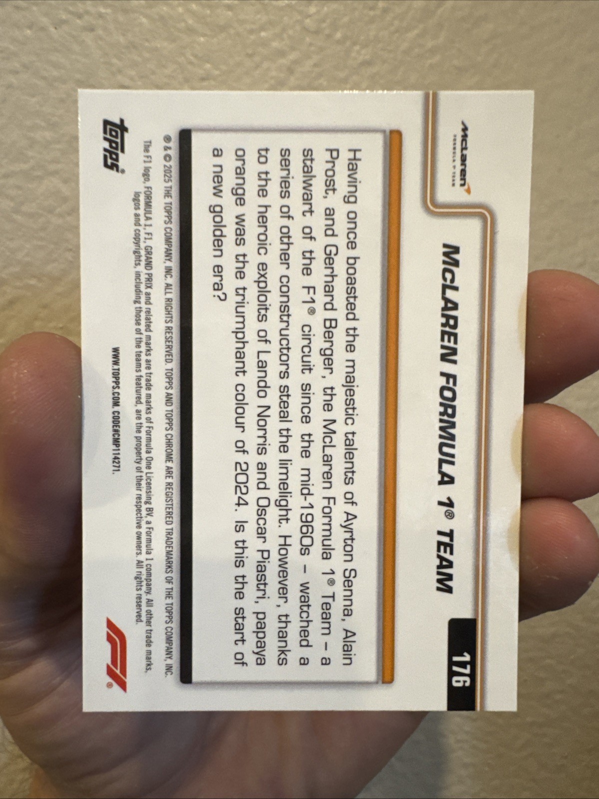 2025 Topps Chrome Formula 1 – McLaren Formula 1 Team #176 Teal Refractor /299