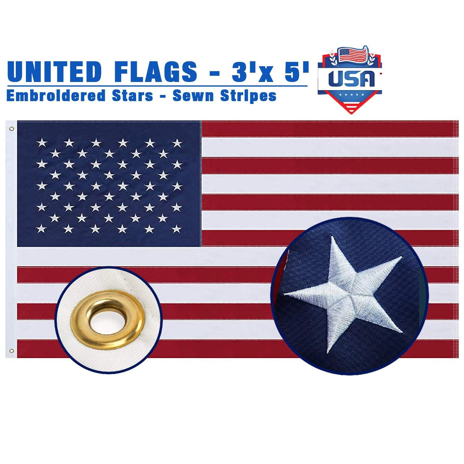 duduta Embroidered USA Flag 3×5 ft, Heavy Duty Nylon American 3X5ft, US