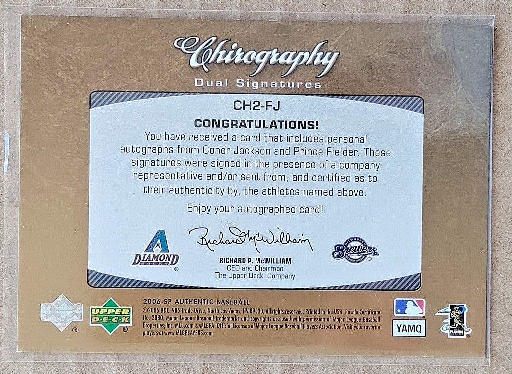 2006 SP Authentic Chirography P Fielder, C Jackson 09/25 #CH2-FJ Rookie