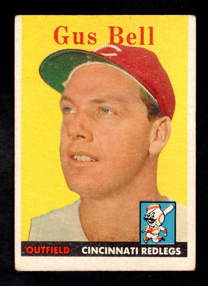 1958 Topps Baseball Card #75 Gus Bell Cincinnati Reds VG+ *miscut*
