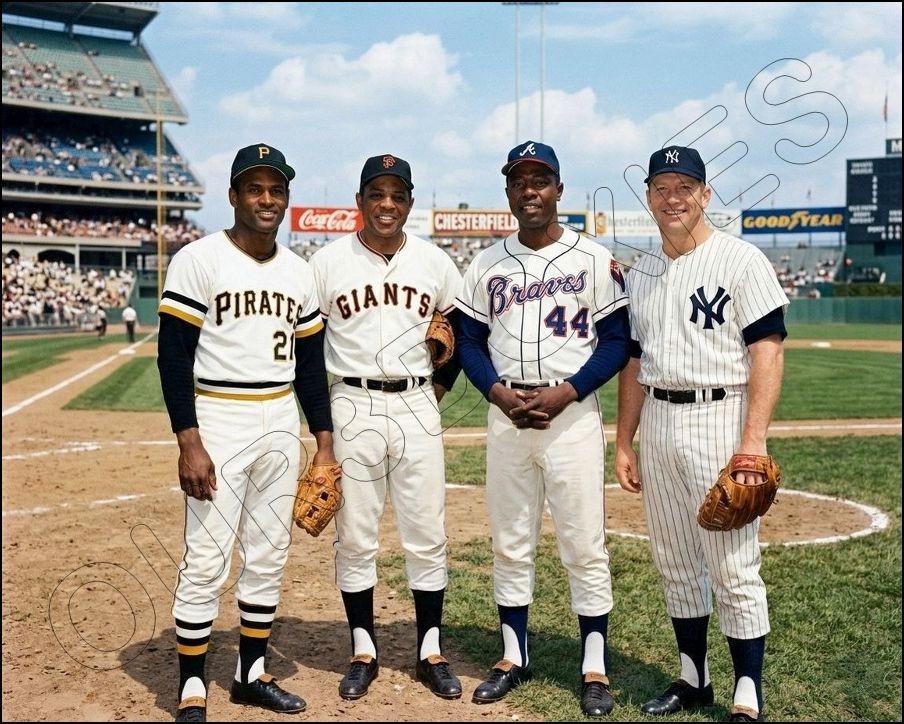 Mantle Mays Aaron Clemente Photo 8X10 – Yankees Giants COLORIZED FREE SHIPPING
