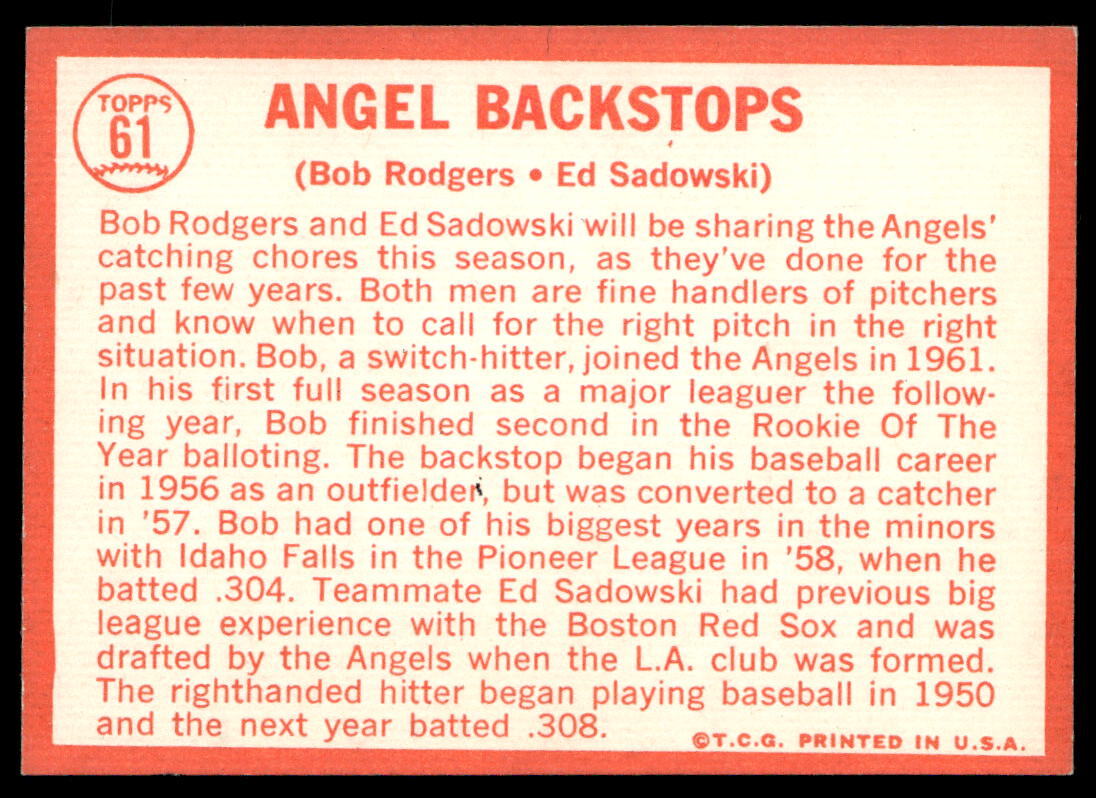 1964 Topps #61 Rodgers / Sadowski Baseball Los Angeles Angels