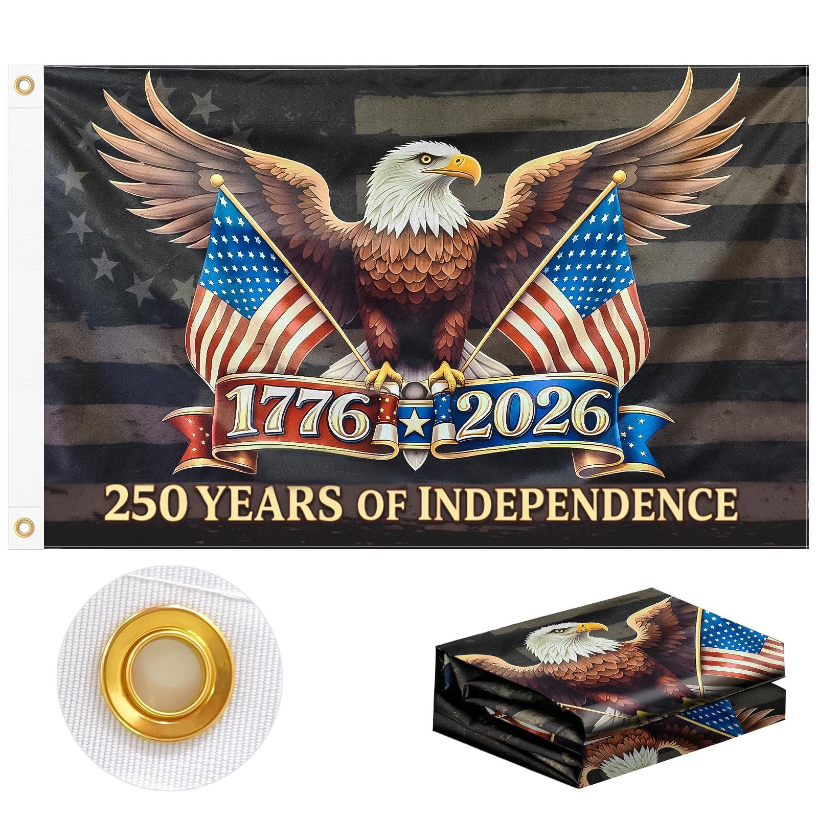 3×5 FT Double Sided 250th Years of Independence Eagle ft, Multicolor