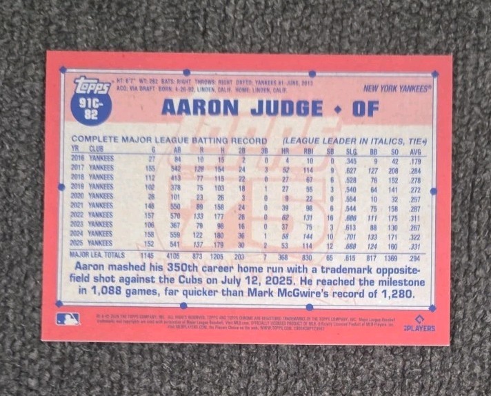 2026 Topps 1991 Topps Chrome Silver Pack Mojo Aaron Judge #91C-82 Yankees ⚾️