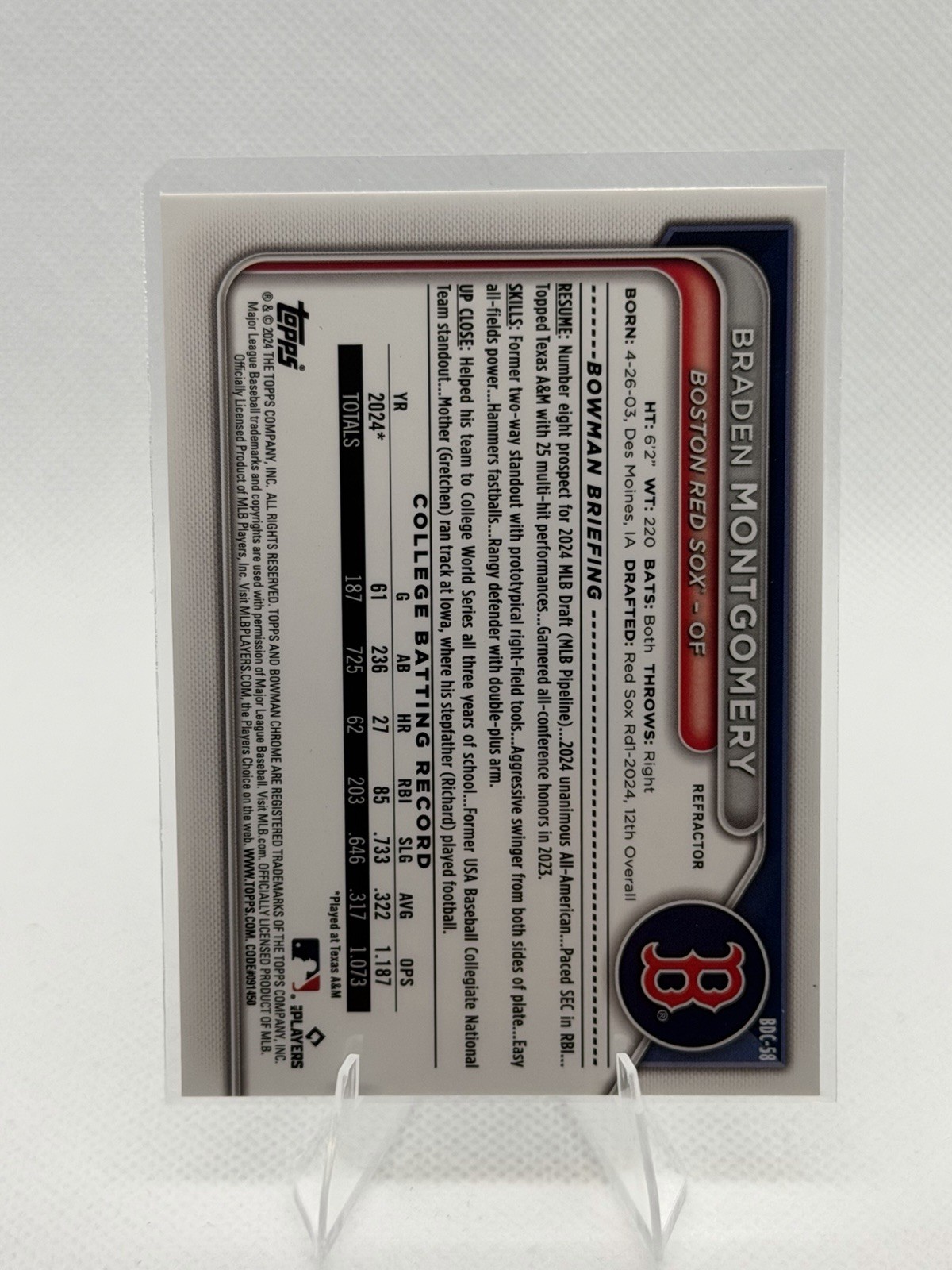 2024 Bowman Draft Braden Montgomery 1st Bowman Refractor #BDC-58