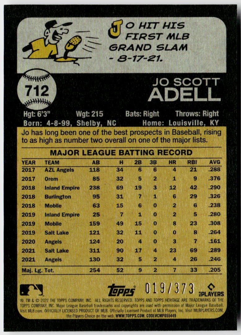 2022 Topps Heritage Jo Adell Refractor /373 #712 Angels
