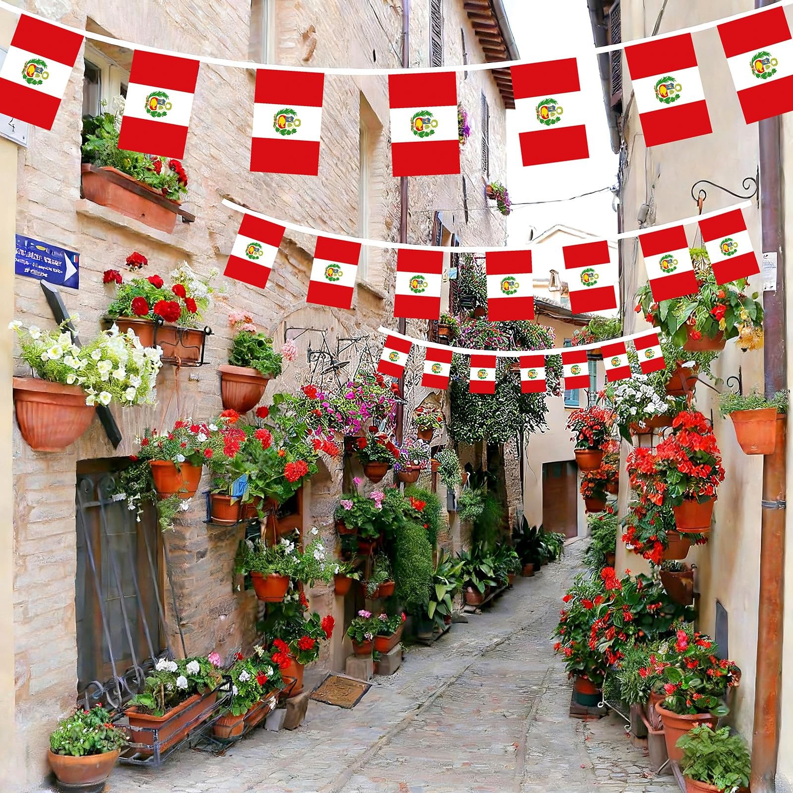 AhfuLife 30 Pcs Peru String Flags for Independence 5.51×8.26 in-30 Pcs,