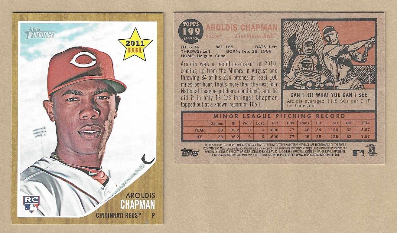 2011 Topps Heritage AROLDIS CHAPMAN #199 Cincinnati Reds RC