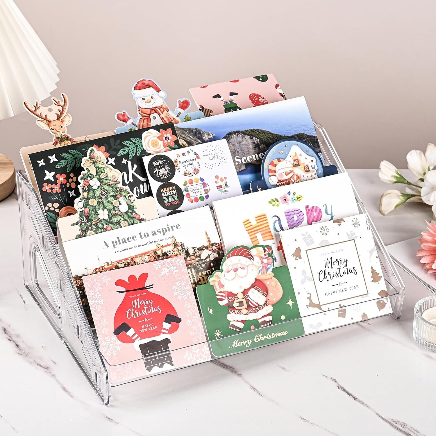 5 Tier 12″ Acrylic Card Display Stand, Easy Clip-On Design, Versatile Display…