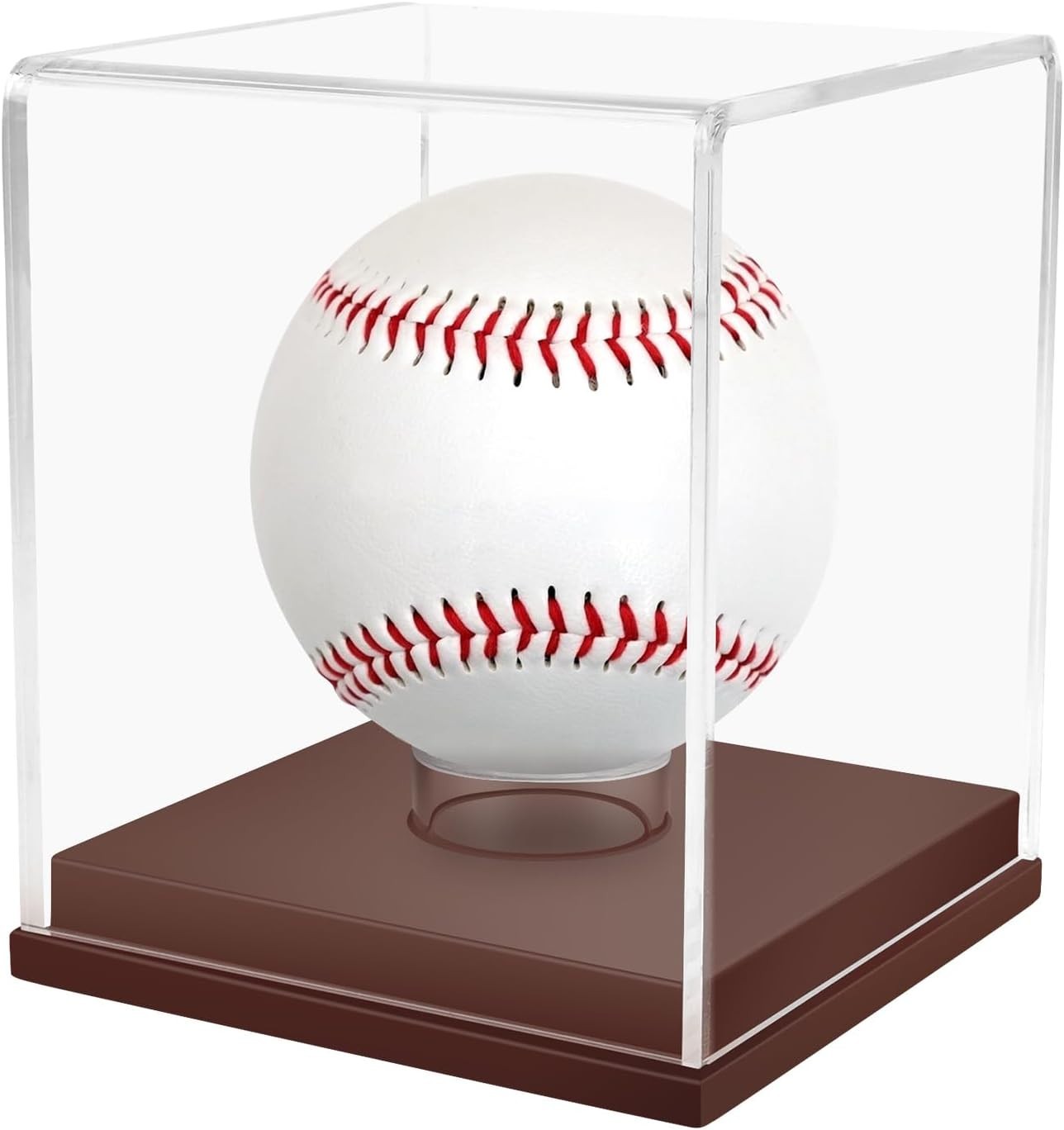 Clear Acrylic Baseball Display Case with Brown Wooden Base – Ideal Gift for Fans