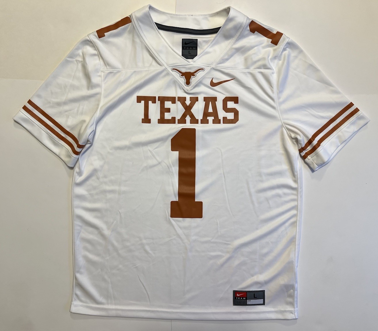 University of Texas Longhorns White Football Jersey #1 Size Large Nike Dri-Fit